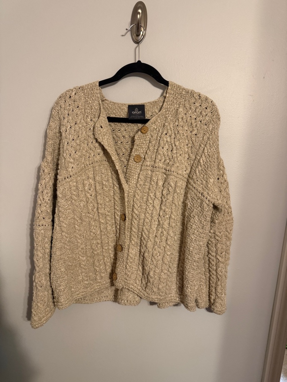Aran Woollen Mills Ireland Cotton Linen Knit Cardigan - 2X - Cream Boho Sweater